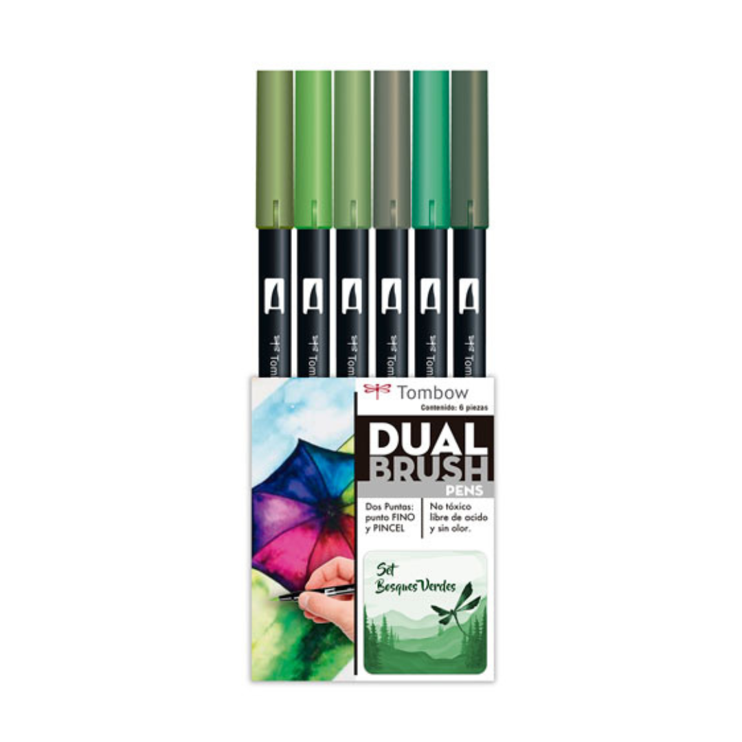 Marcadores Dual Brush Tombow set bosques verdes c/6
