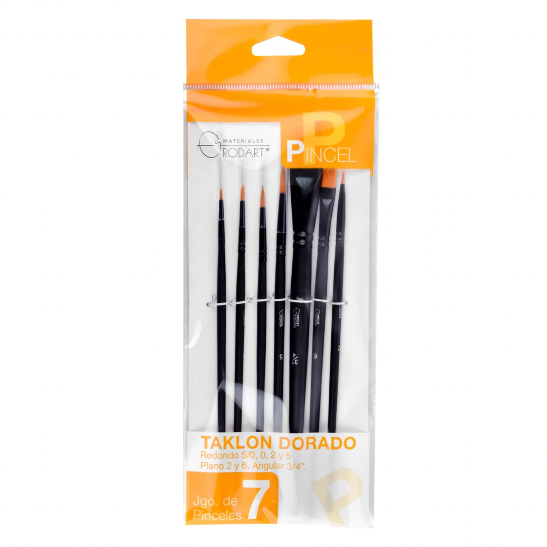 Set de pinceles taklon dorado c/7 Rodart