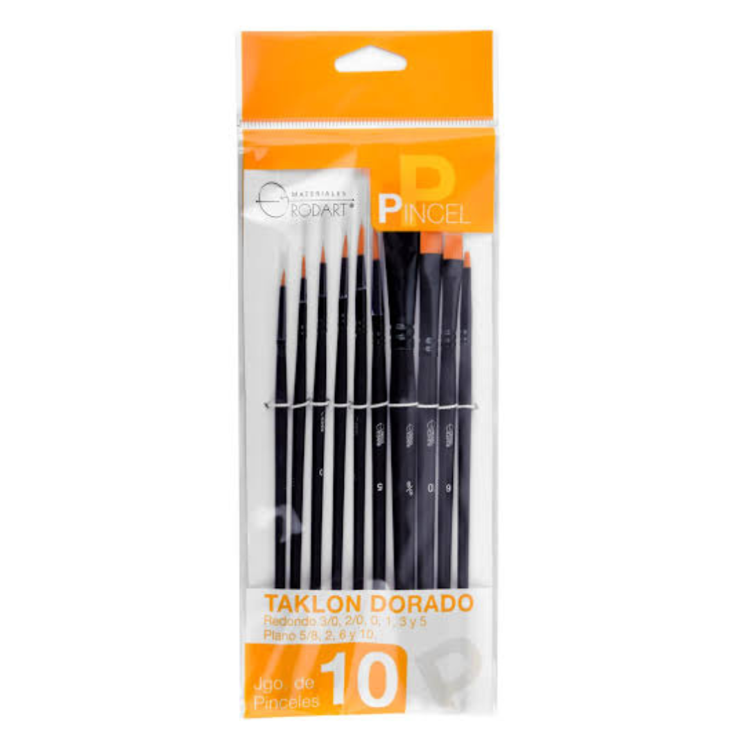 Set de pinceles taklon dorado Rodart c/10