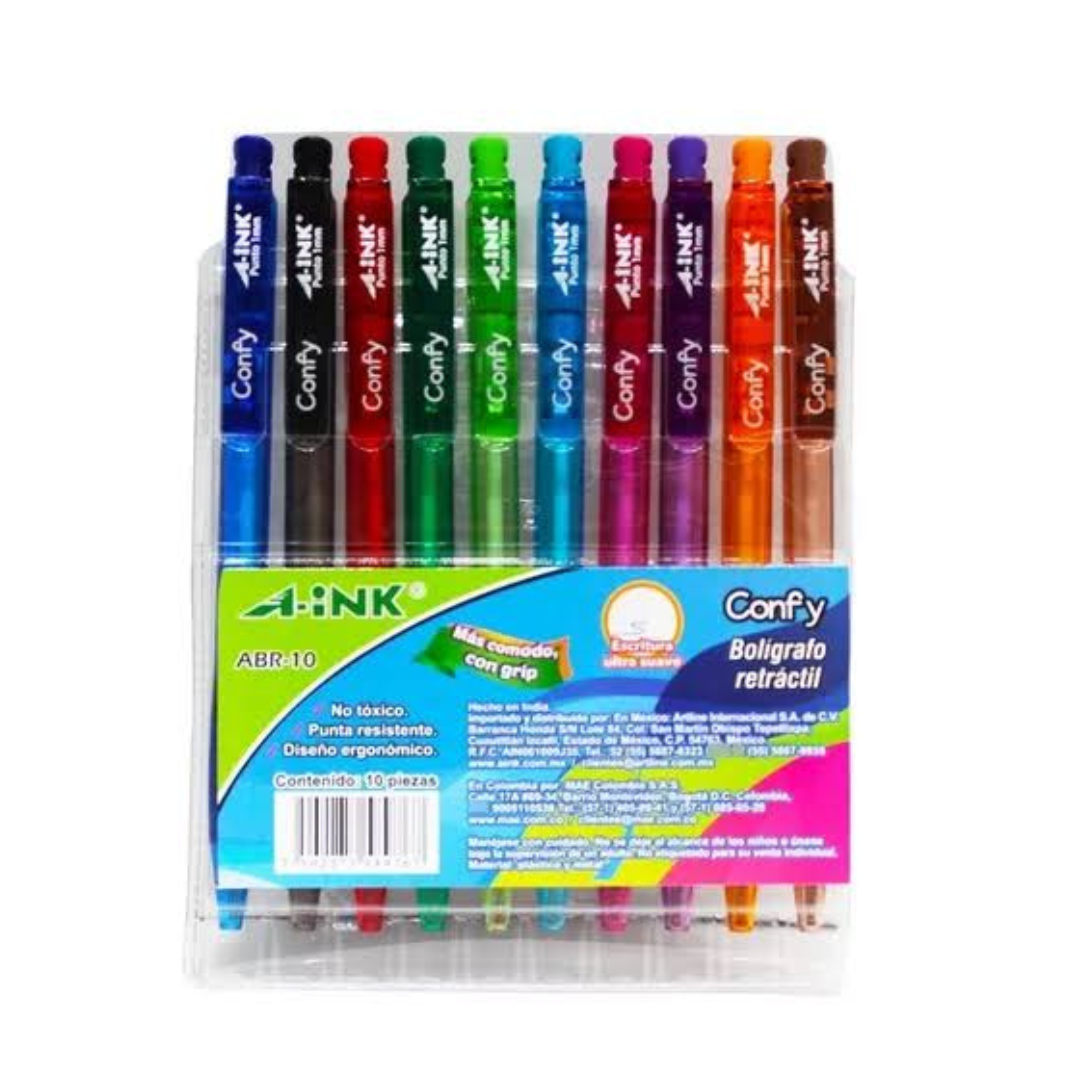 Juego de bolígrafos retráctiles c/10 A-INK