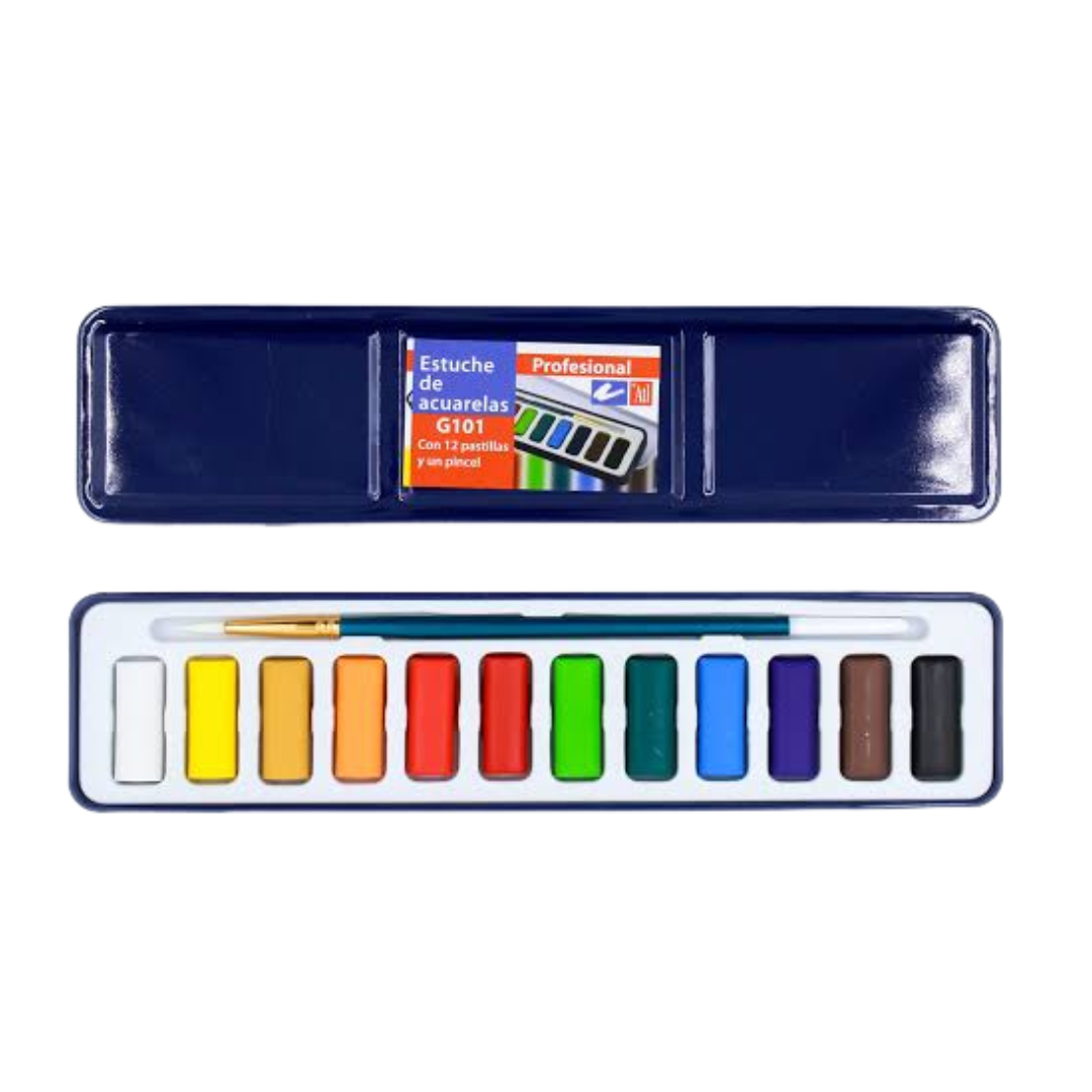 Acuarelas ATL en estuche metálico con 12 pastillas