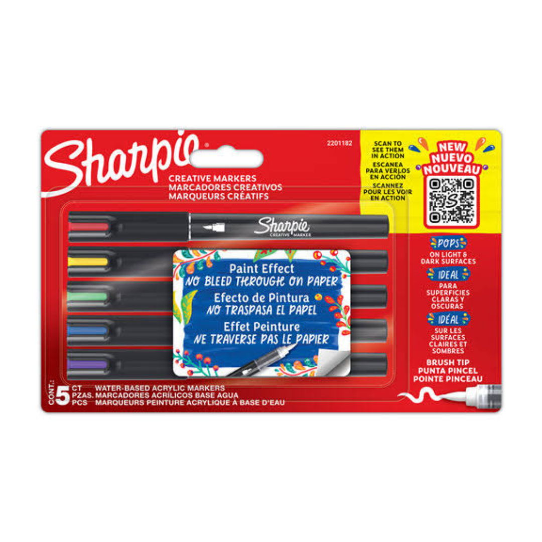 Set de Marcadores acrílicos Sharpie punta pincel c/5