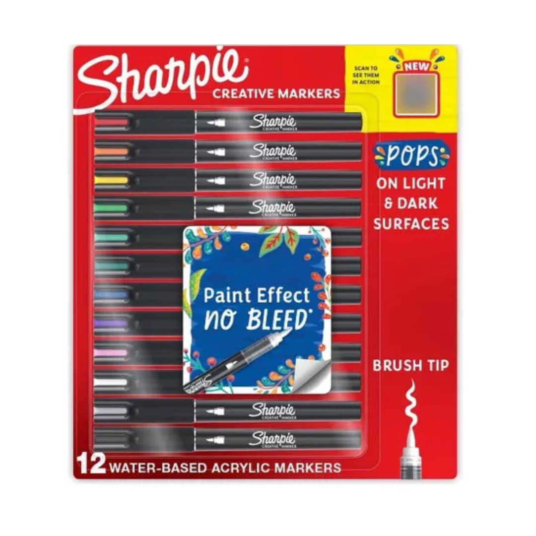 Set de Marcadores acrílicos Sharpie punta pincel c/12