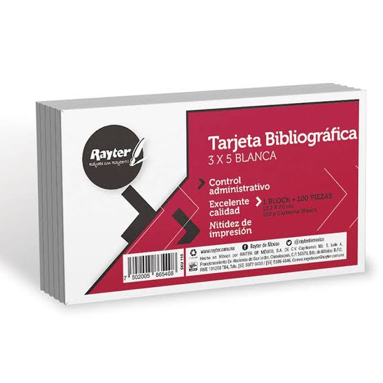 Fichas bibliográficas 3x5 paquete c/100