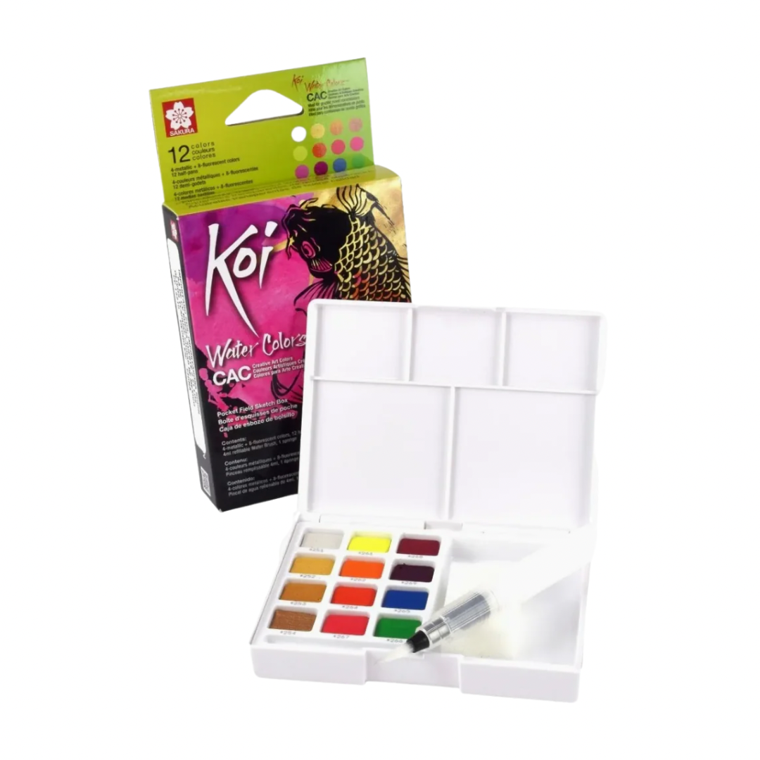 Acuarelas Koi 12 pastillas metálicas y fluorescentes