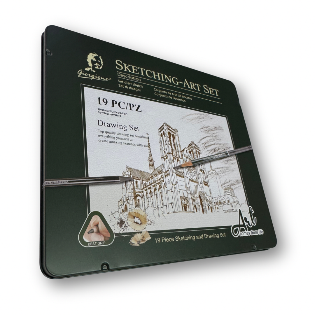Set de lápices de grafito c/19 caja metálica