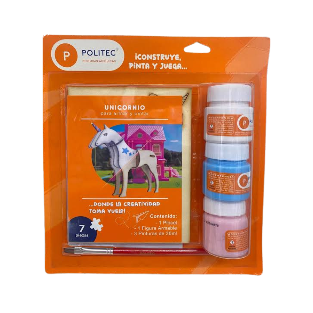 Set de pinturas con kit armable de unicornio Politec