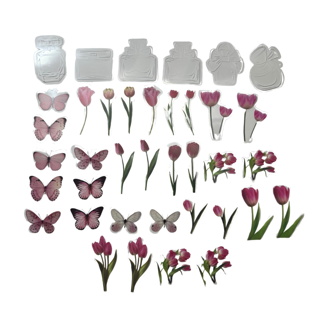 Stickers de tulipanes y mariposas