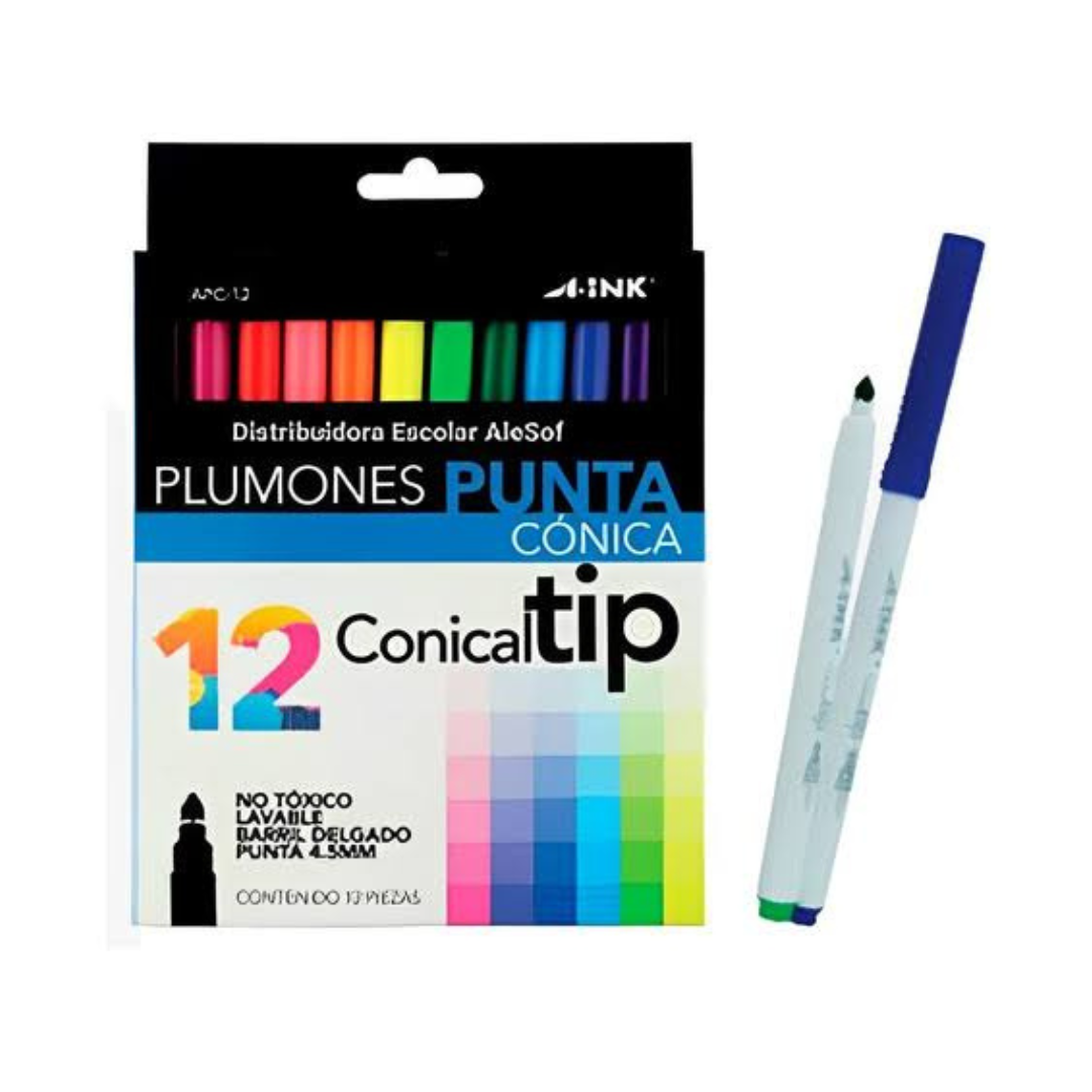 Plumones con 12 conicaltip A-Ink