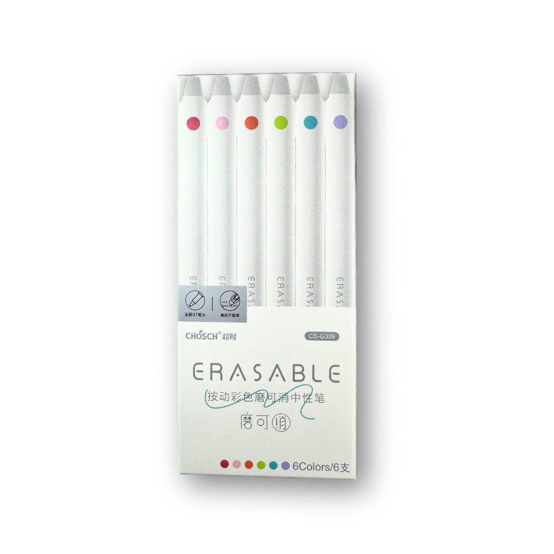 Juego de 6 bolígrafos borrables de colores