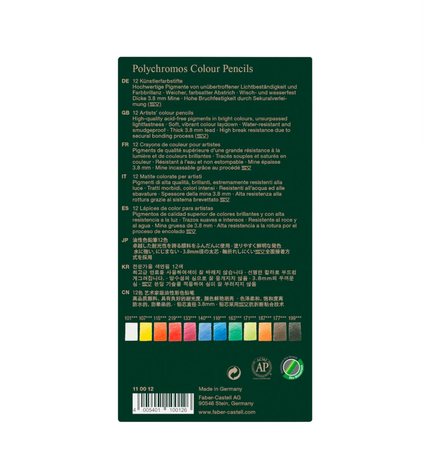 12 Colores Profesionales Polychromos Faber Castell