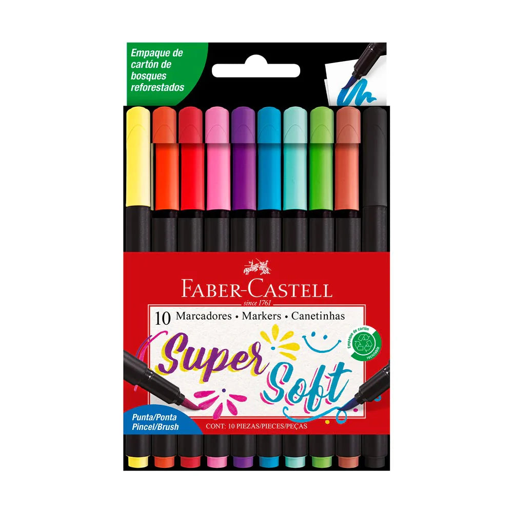 10 Plumones SuperSoft Faber Castell