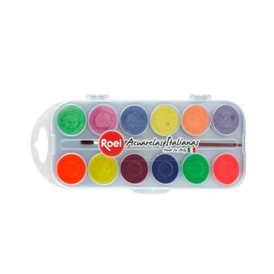 Acuarelas italianas fluorescente Roel c/12 pastillas