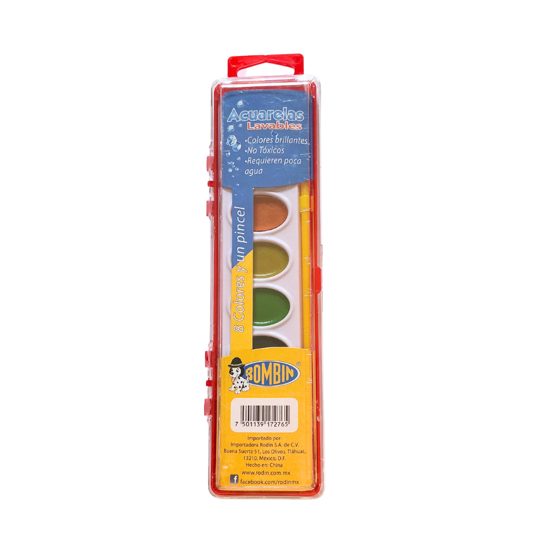 Acuarelas bombin escolar c/8 pastillas