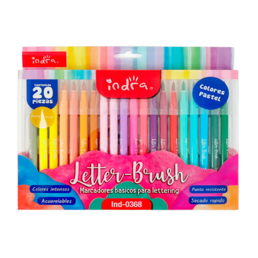 Plumones Letter-Brush Indra con 20