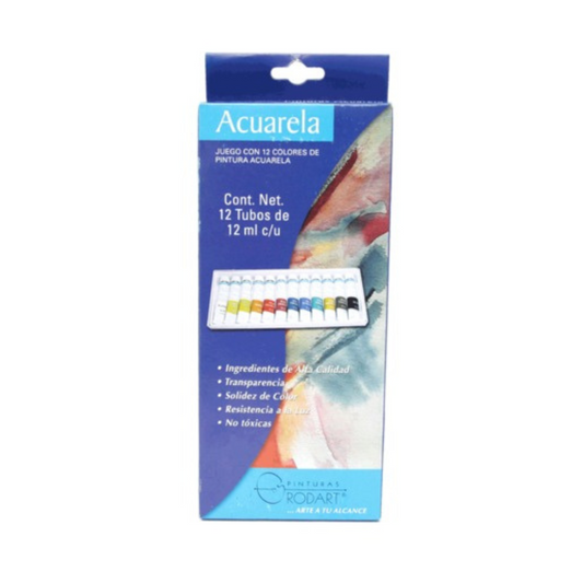 Pintura Acuarela 12 Colores 12 ml Rodart