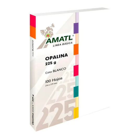 Paquete Amatl Pochteca con 100 Cartulinas opalina 225gr blanca tamaño carta
