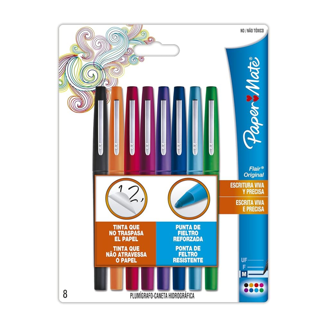 Plumígrafo-Caneta Hidrográfica Punta Media 8 Piezas