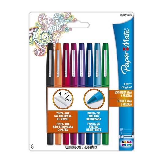 Plumígrafo-Caneta Hidrográfica Punta Media 8 Piezas
