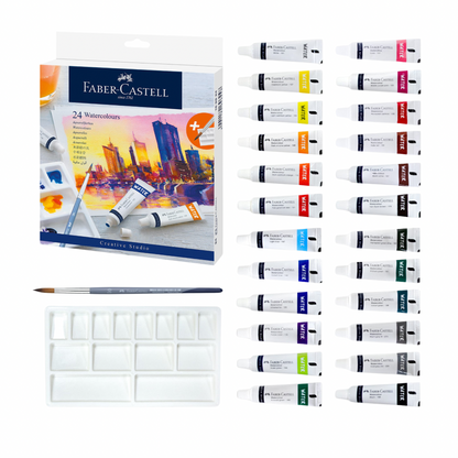 Acuarelas en tubo Faber Castell con 24 + godete