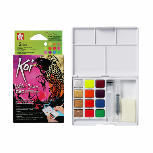 Acuarelas Koi 12 pastillas metálicas y fluorescentes