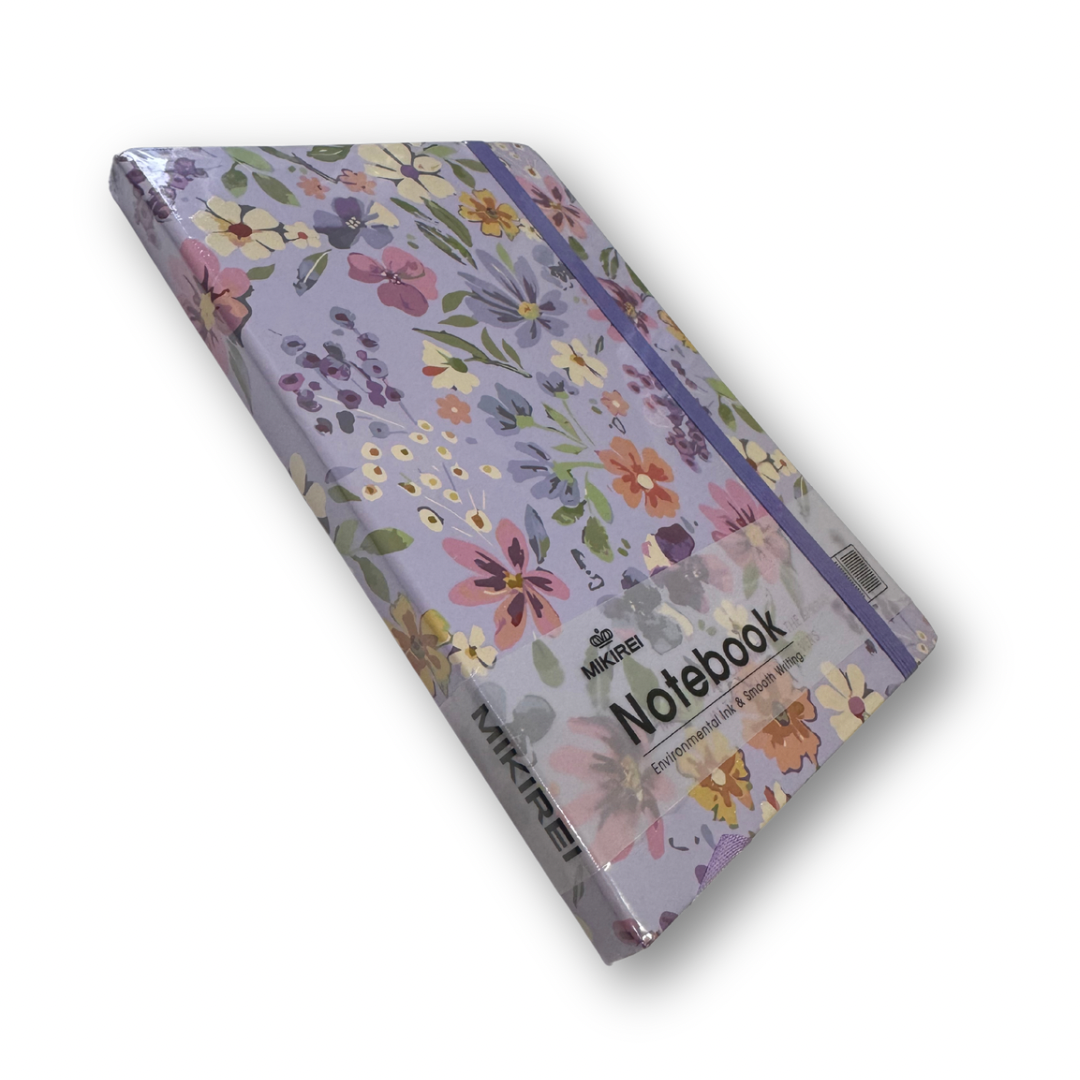 Libreta cosida A5 de rayas con liga flores