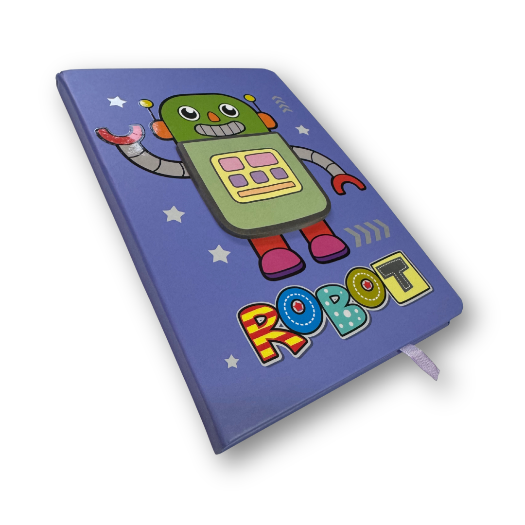 Libreta cosida A5 de rayas robot