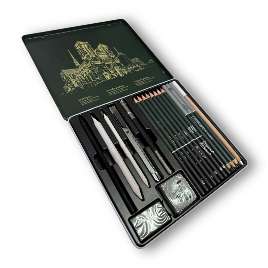 Set de lápices de grafito c/19 caja metálica