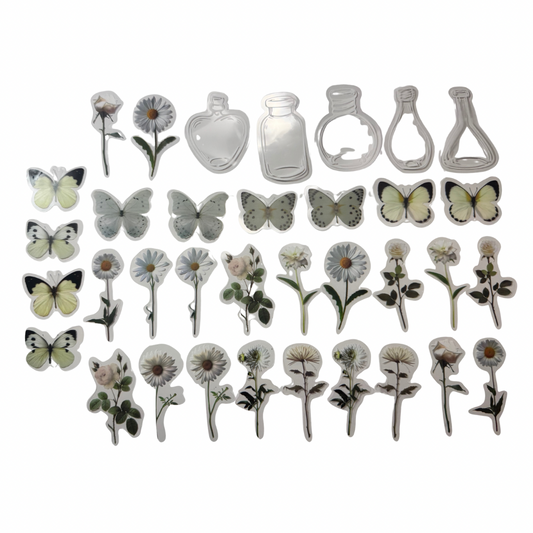 Stickers de flores blancas y mariposas