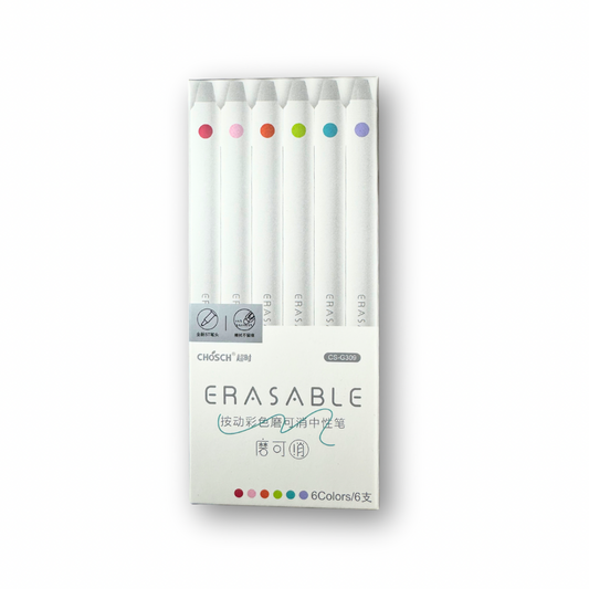 Juego de 6 bolígrafos borrables de colores