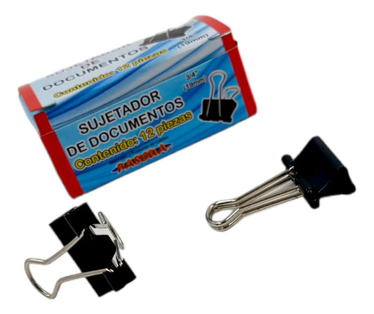 Caja de sujeta documentos 19mm con 12 piezas