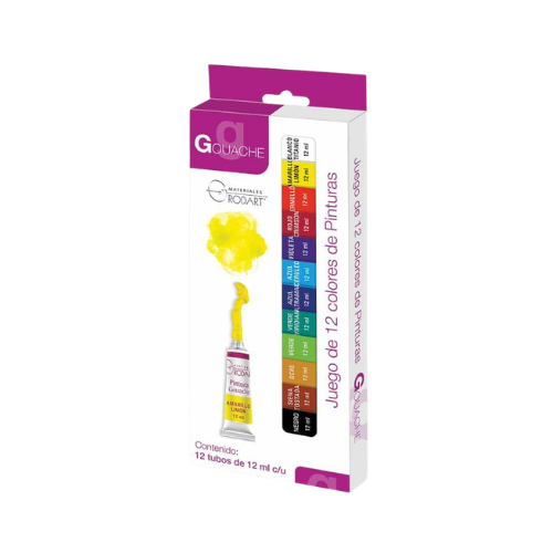 Juego de 12 colores de pinturas gouache en tubo 12ml c/u Rodart