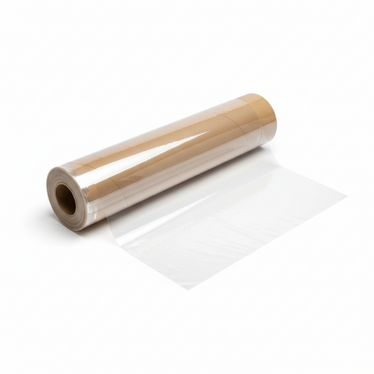 Película transparente termoencogible (PVC) 120cm de ancho doblada a 60cm cal. 100