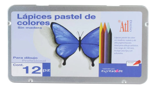 Lápices pastel de 12 colores sin madera Atl